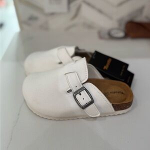 Kids White Slip-On Slippers with Buckle